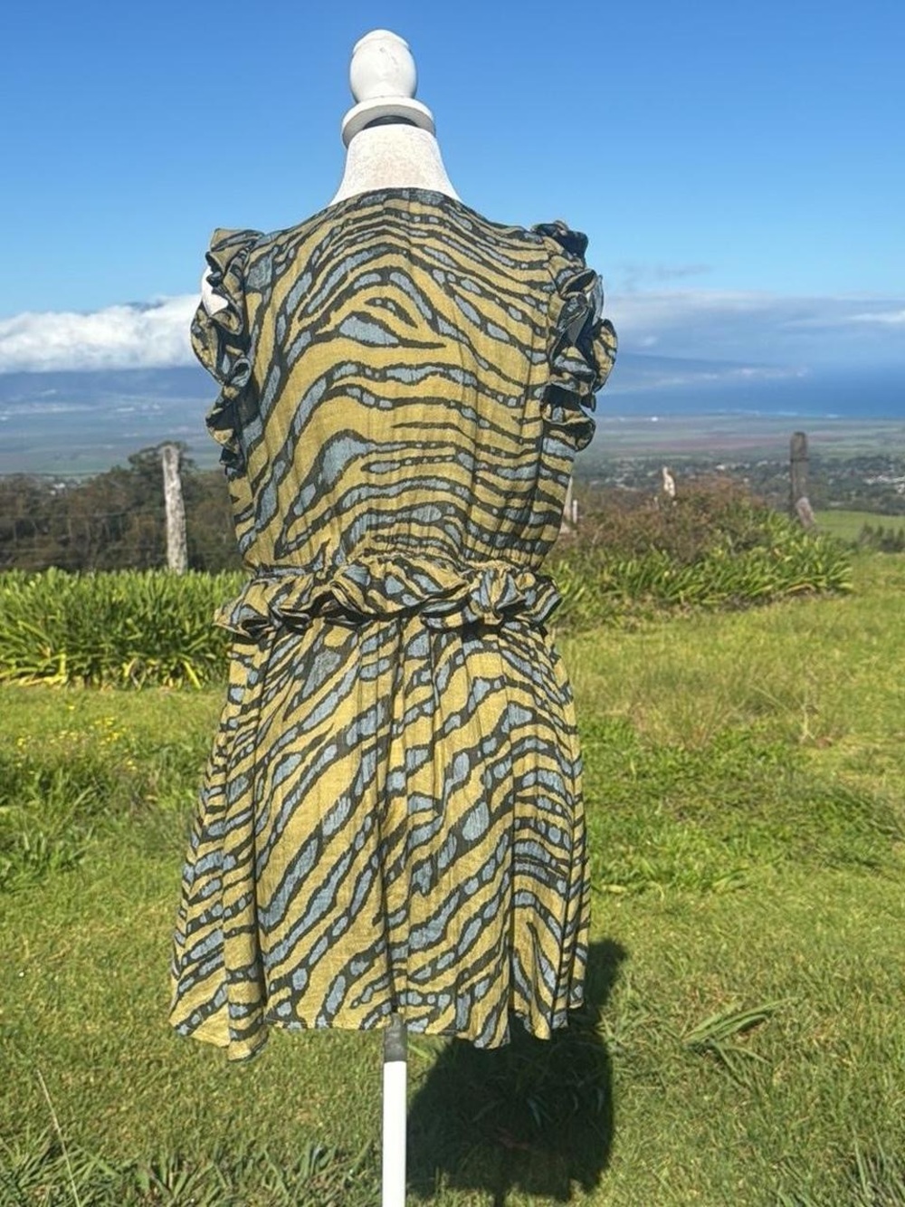 Anthropologie Sleeveless Ruffled Mini Dress Green beach Resortwear - Picture 4 of 6